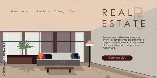 Interior design flat website landing page background