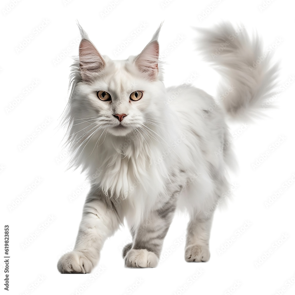 white maine coon cat isolated on transparent background