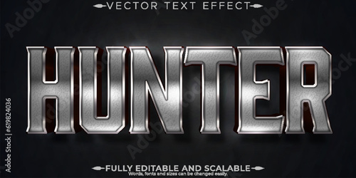Hunter metallic text effect, editable shiny and warrior text style