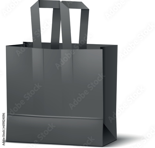 Black reusable shopping bag with handles. Realistic blank mockup
