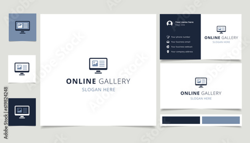 Online gallery logo design with editable slogan. Branding book and business card template.