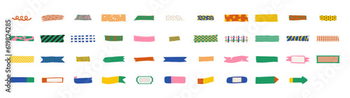 Washi tapes collection. Colorful scrapbook stripes, sticky label tags and decorative scotch strip. Border elements, paper sticker tape racy vector design 
