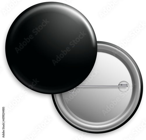 Black round badge mockup. 3d realistic blank pin tag