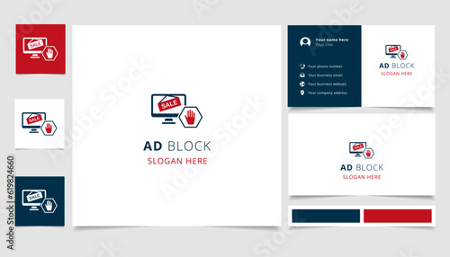 Ad block logo design with editable slogan. Branding book and business card template.