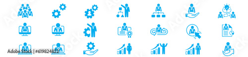 Management line icons. Business people, Algorithm and Group. Startup strategy linear icon set. Vector