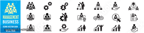Management line icons. Business people, Algorithm and Group. Startup strategy linear icon set. Vector