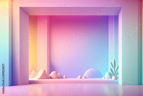 Stampa su tela Stand podium wall scene pastel color background, geometric shape for product display presentation