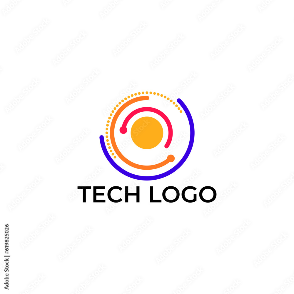 ABSTRACT ILLUSTRATION CIRCLE LINE FLAT COLOR, TECH LOGO ICON MODERN SIMPLE TEMPLATE DESIGN VECTOR