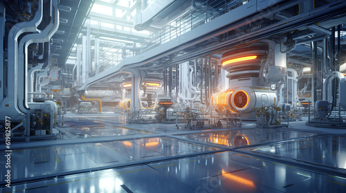 futuristic factory with no people. Hi tech smart manufacturing automation concept. generative AI