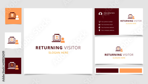 Returning visitor logo design with editable slogan. Branding book and business card template.