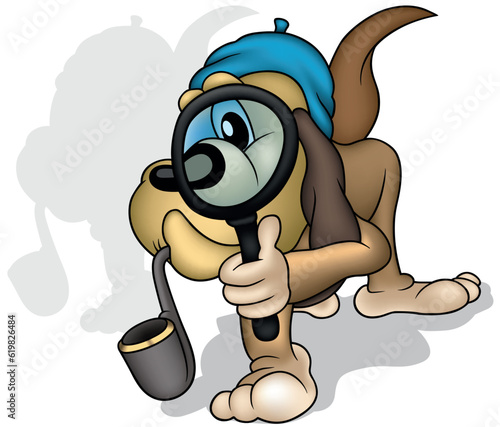 Brown Doggy with a Pipe and a Magnifying Glass as a Detective