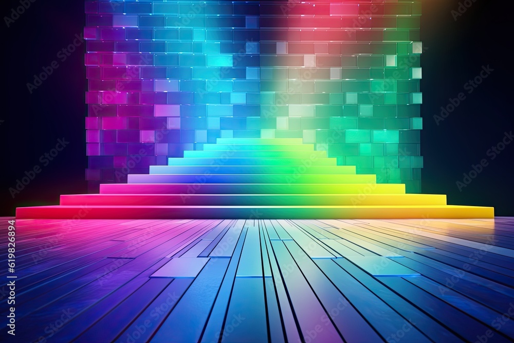 Colourful podium with lighting. Stand wall scene colourful podium background, geometric shape for product display presentation. Minimal scene for mockup products, stage showcase, promotion display. Colourful podium with lighting. Stand wall scene colourful podium background, geometric shape for product display presentation. Minimal scene for mockup products, stage showcase, promotion display.
