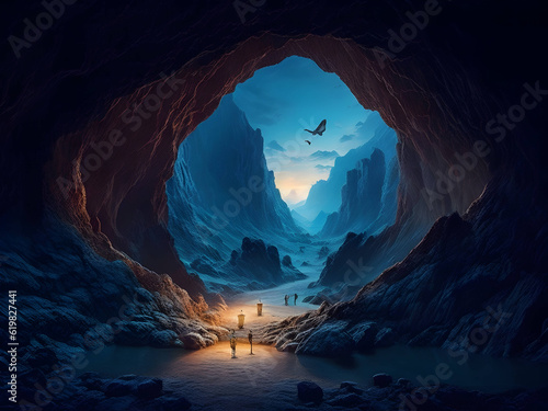 Uncover an extraordinary realm beyond the cave's entrance with captivating portal imagery on Adobe Stock. Sell your otherworldly concepts using enchanting visuals that transport viewers to a New World