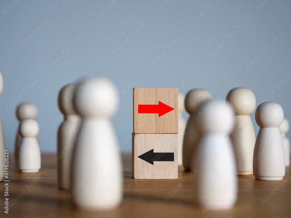 Samolepka Direction of arrows on wooden blocks, choice of things like concept leadership