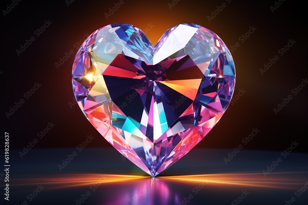 crystal heart on the background. 3d rendering. 3D illustration, Generative AI