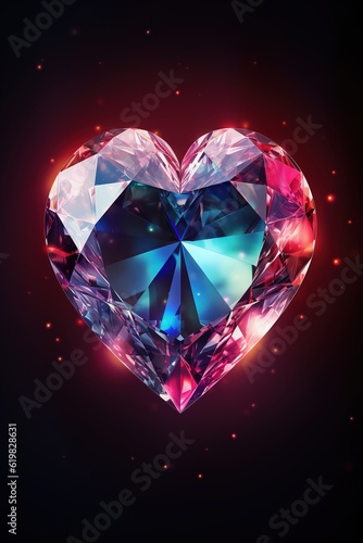 crystal heart on the background. 3d rendering. 3D illustration, Generative AI © Irina