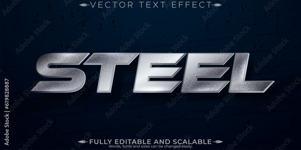 Metallic steel text effect, editable shiny and elegant text style