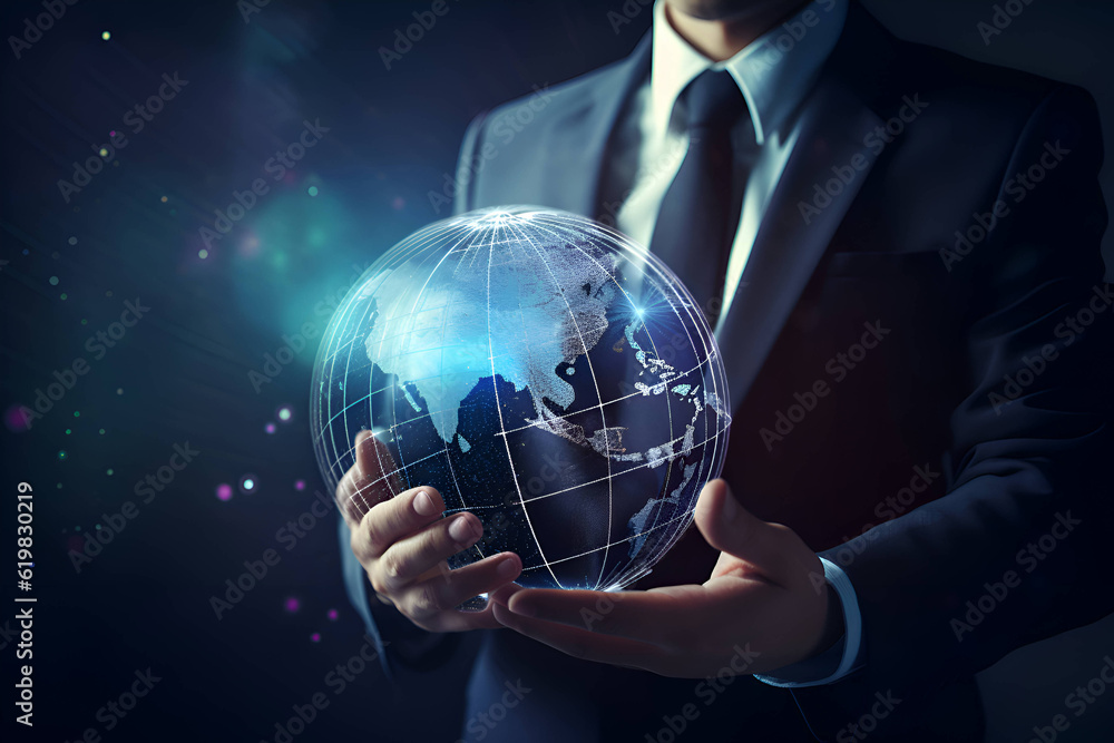 A businessman holds the earth globe in his hands, Generative AI 4 A businessman holds the earth globe in his hands, Generative AI 4