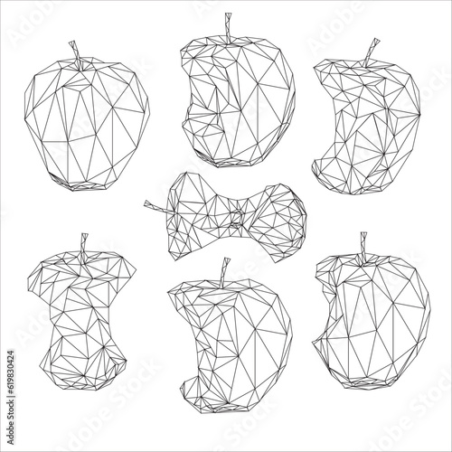 apple in the style of low poly. black outline apple