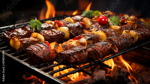 Grilled Meat Delight Authentic Brazilian Barbecue on the Grill, a Sumptuous Feast for Food Lovers, Ai Generative