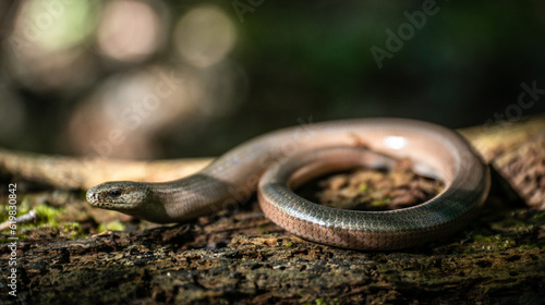 Eastern slowworm (Anguis colchica) female on a fallen log