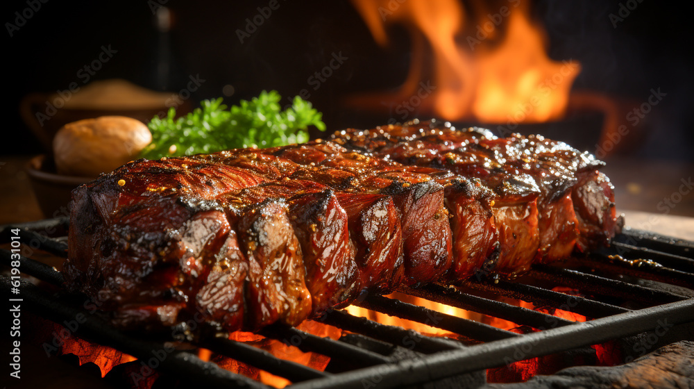 Grilled Meat Delight Authentic Brazilian Barbecue on the Grill, a Sumptuous Feast for Food Lovers, Ai Generative Grilled Meat Delight Authentic Brazilian Barbecue on the Grill, a Sumptuous Feast for Food Lovers, Ai Generative
