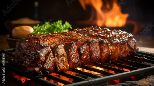 Grilled Meat Delight Authentic Brazilian Barbecue on the Grill, a Sumptuous Feast for Food Lovers, Ai Generative