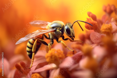 Honey wasp sucks nectar from flowers © MUS_GRAPHIC