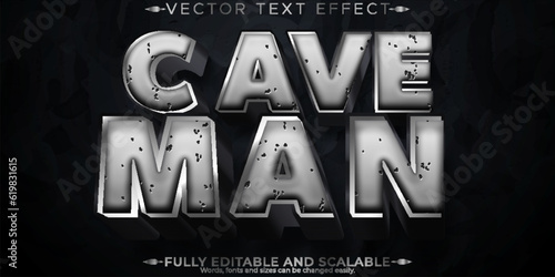 Cave stone text effect, editable caveman and rock font style