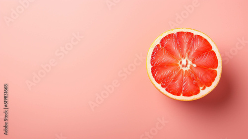 Grapefruit on colorful background. empty copy space on the side for text. Bright Vibrant colors. Generative AI.