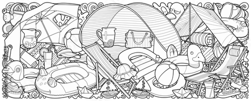 Cartoon cute doodles summer beach children's entertainment illustration.