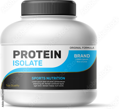 Protein jar mockup. Plastic lid sport nutrition container