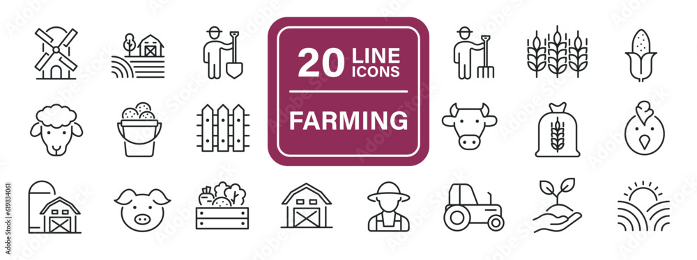 Farming line icons. Editable stroke. For website marketing design, logo, app, template, ui, etc. Vector illustration.