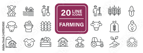 Farming line icons. Editable stroke. For website marketing design, logo, app, template, ui, etc. Vector illustration.
