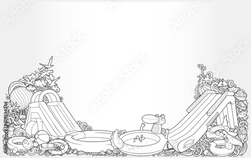 Cartoon cute doodles hand drawn summer beach children's entertainment illustration.
