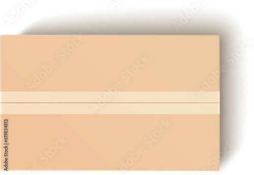 Sealed cardboard box top view. Blank realistic mockup