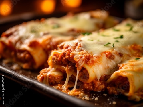 Cannelloni al Forno with layers of pasta, meat, and cheese photo