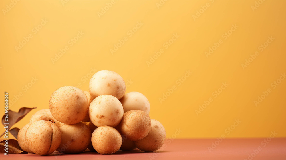 Longan on colorful background. empty copy space on the side for text. Bright Vibrant colors. Generative AI. Longan on colorful background. empty copy space on the side for text. Bright Vibrant colors. Generative AI.