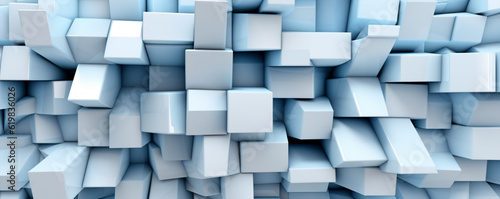 Abstract 3d rendering of chaotic blue cubes. Futuristic background.