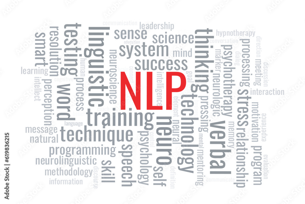 Illustration in the form of a cloud of words related to the Neuro-linguistic programming. Illustration in the form of a cloud of words related to the Neuro-linguistic programming.