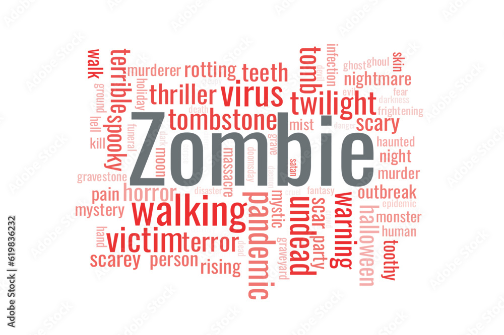 Fototapeta premium Illustration in the form of a cloud of words related to Zombie.