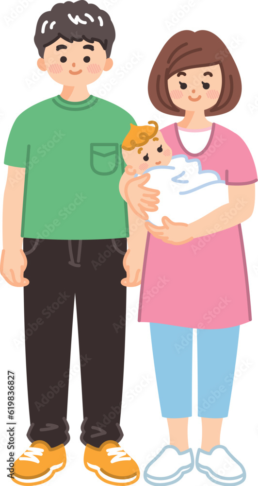 赤ちゃんと若い夫婦　出産　育児