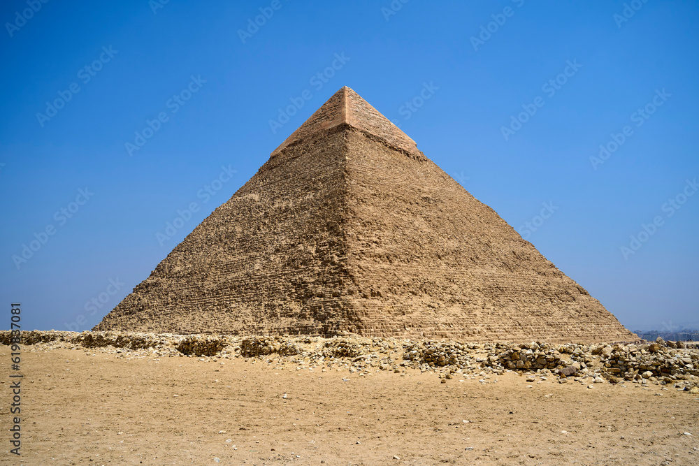 Khufu pyramid from the hills above. The Great Pyramids of Giza, Giza Plateau, Cairo, Egypt