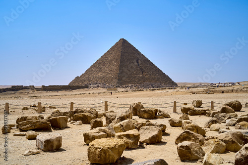 Distant view of the pyramid of Menkaure. The Great Pyramids of Giza  Giza Plateau  Cairo  Egypt