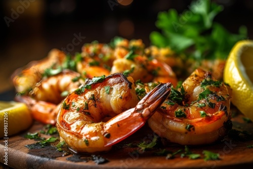 Scampi alla Griglia with perfectly grilled shrimp, a lemon wedge, and a sprinkle of parsley