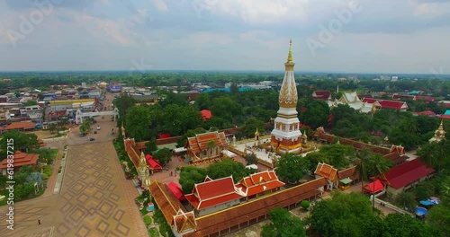 .Aerial view scenery the Sacred chedi where people worship in Nakorn Panom Thailand.. photo