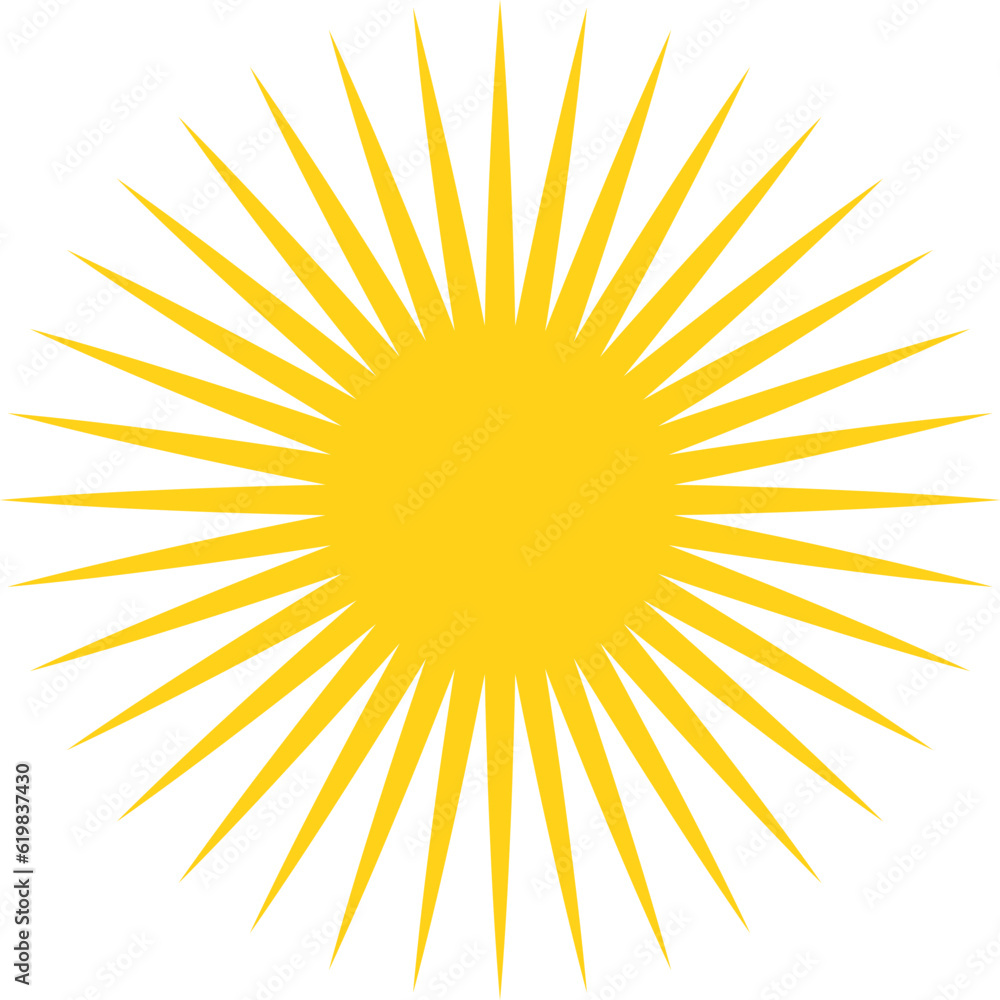 Sunburst icon. Yellow sun with long thin rays Sunburst icon. Yellow sun with long thin rays