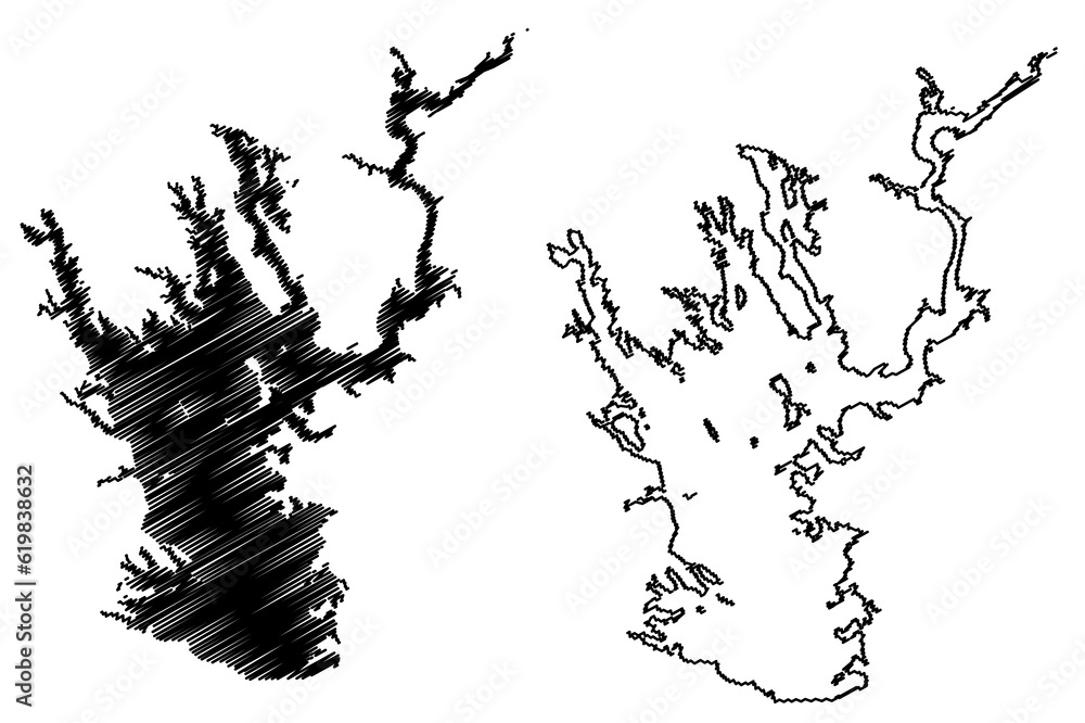 Lake Pleasant Reservoir (United States of America, North America, us, usa, Arizona) map vector illustration, scribble sketch New Waddell Dam map