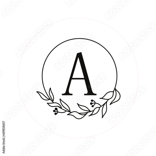 Letter "A" Initials with Round Floral Frames, Vector Monogram Logo, Cricut File