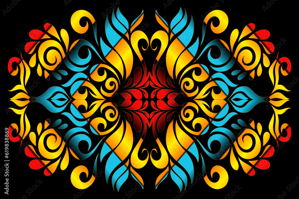 Fototapeta premium Beautiful colourful flowers and leaf background traditional tenun batik ethnic dayak 